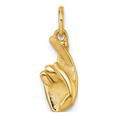 14K Yellow Gold Fingers Crossed Hand Pendant