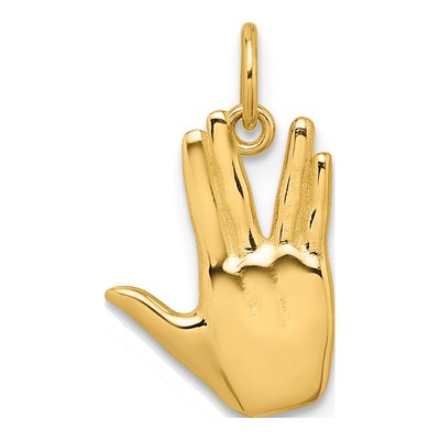 14K Yellow Gold Live Long Prosper Hand Pendant