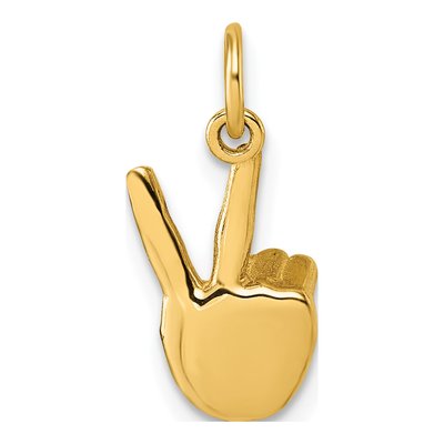 14K Yellow Gold American Sign Language Alphabet Fingerspelling Initial V Pendant – view 4