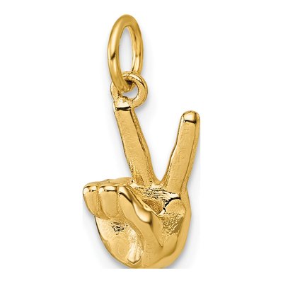 14K Yellow Gold American Sign Language Alphabet Fingerspelling Initial V Pendant – view 5