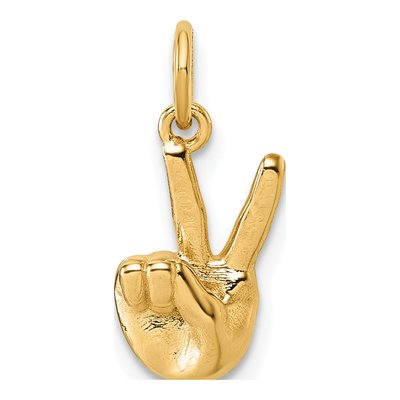14K Yellow Gold American Sign Language Alphabet Fingerspelling Initial V Pendant