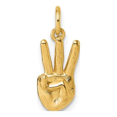 14K Yellow Gold ASL Sign Letter W Pendant