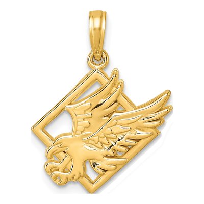 14K Yellow Gold Eagle Square Pendant
