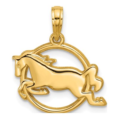 14K Yellow Gold Mustang Circle Pendant