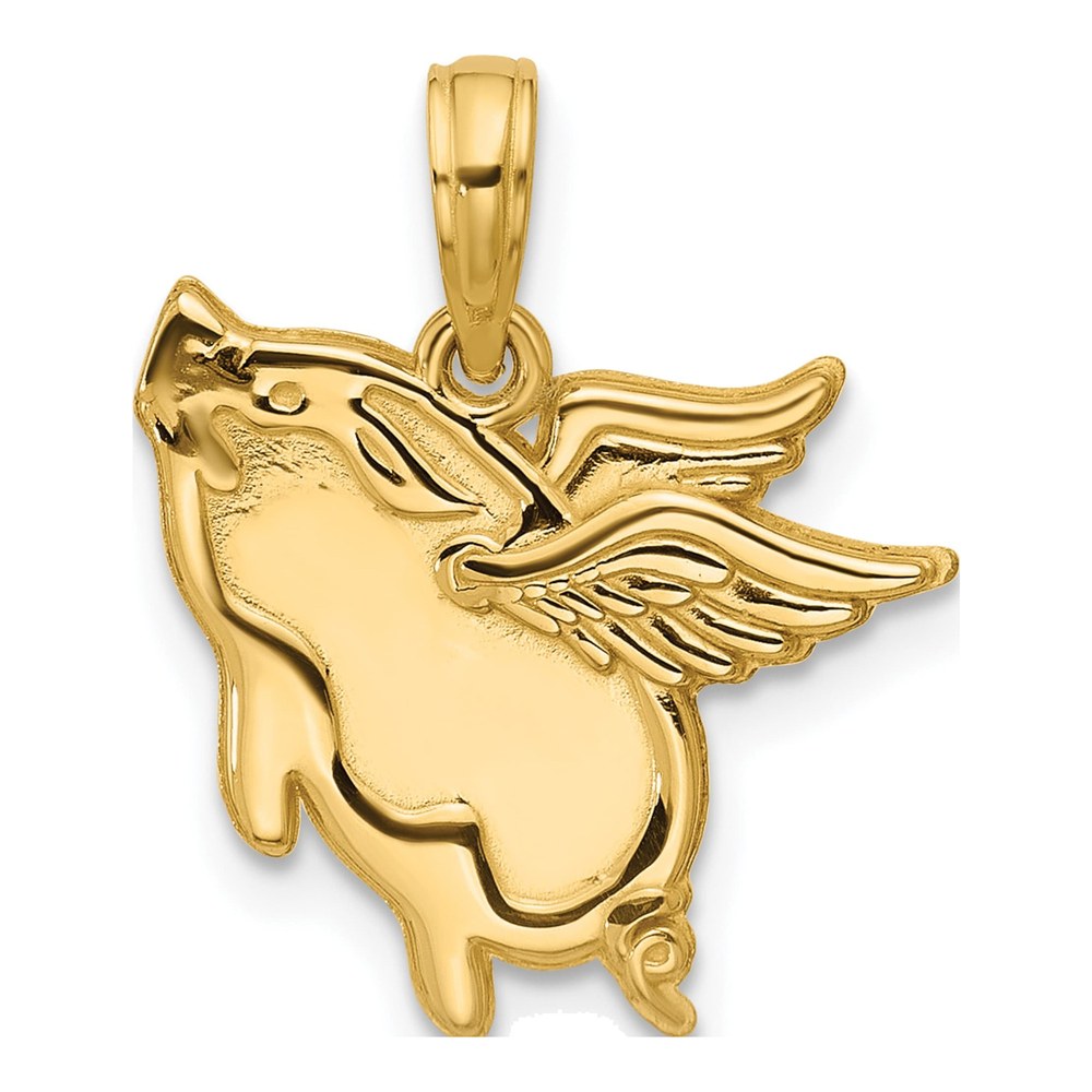 14K Yellow Gold Polished Flying Pig Pendant