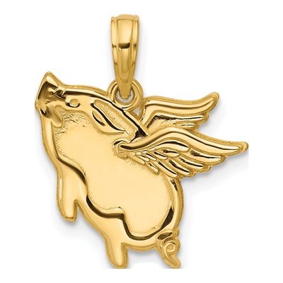 14K Yellow Gold Flying Pig Pendant