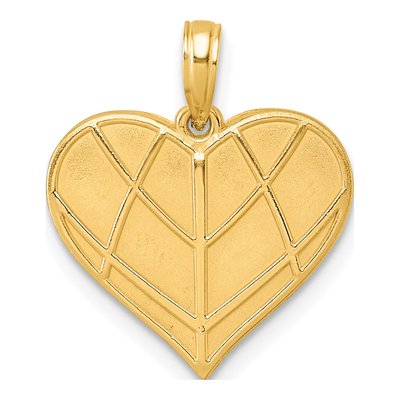 14K Yellow Gold Grooved Heart Pendant