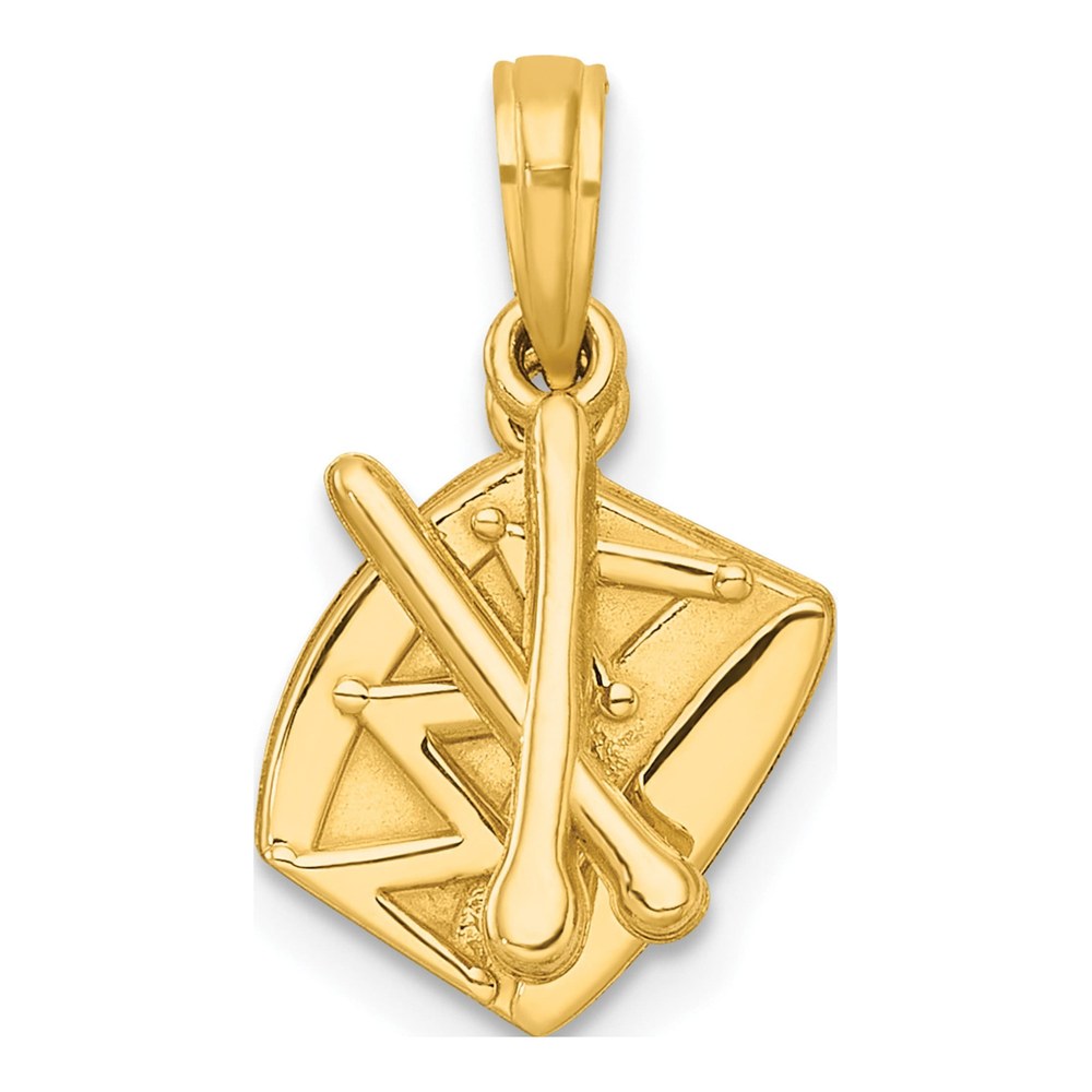 14K Yellow Gold Polished Drumsticks And Drum Pendant