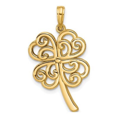 14K Yellow Gold Four Leaf Clover Pendant