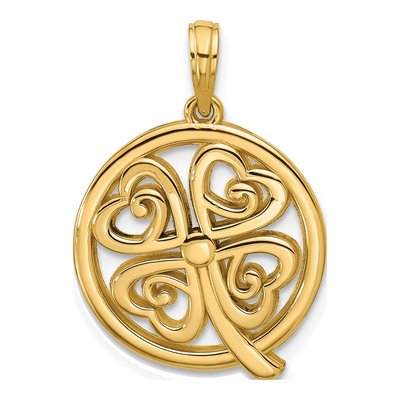 14K Yellow Gold Four Leaf Clover Pendant