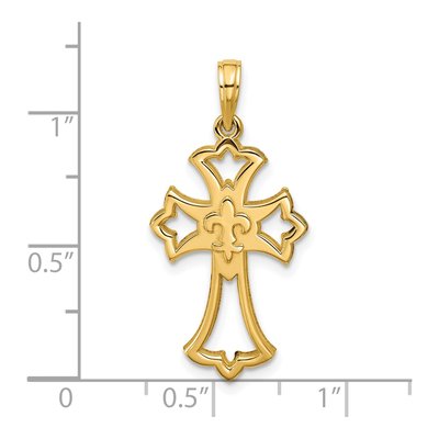 14K Yellow Gold Fleur de Lis Cross Pendant – view 4