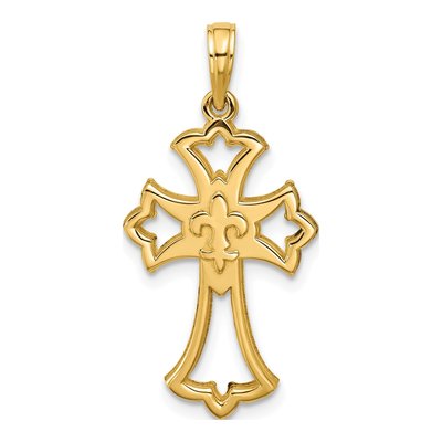 14K Yellow Gold Fleur de Lis Cross Pendant