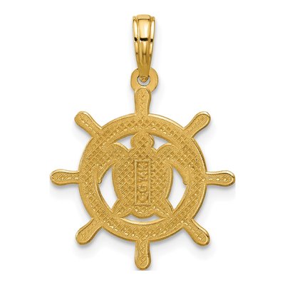 14K Yellow Gold Turtle Ship's Wheel Pendant – view 3