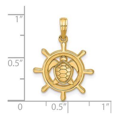14K Yellow Gold Turtle Ship's Wheel Pendant – view 4