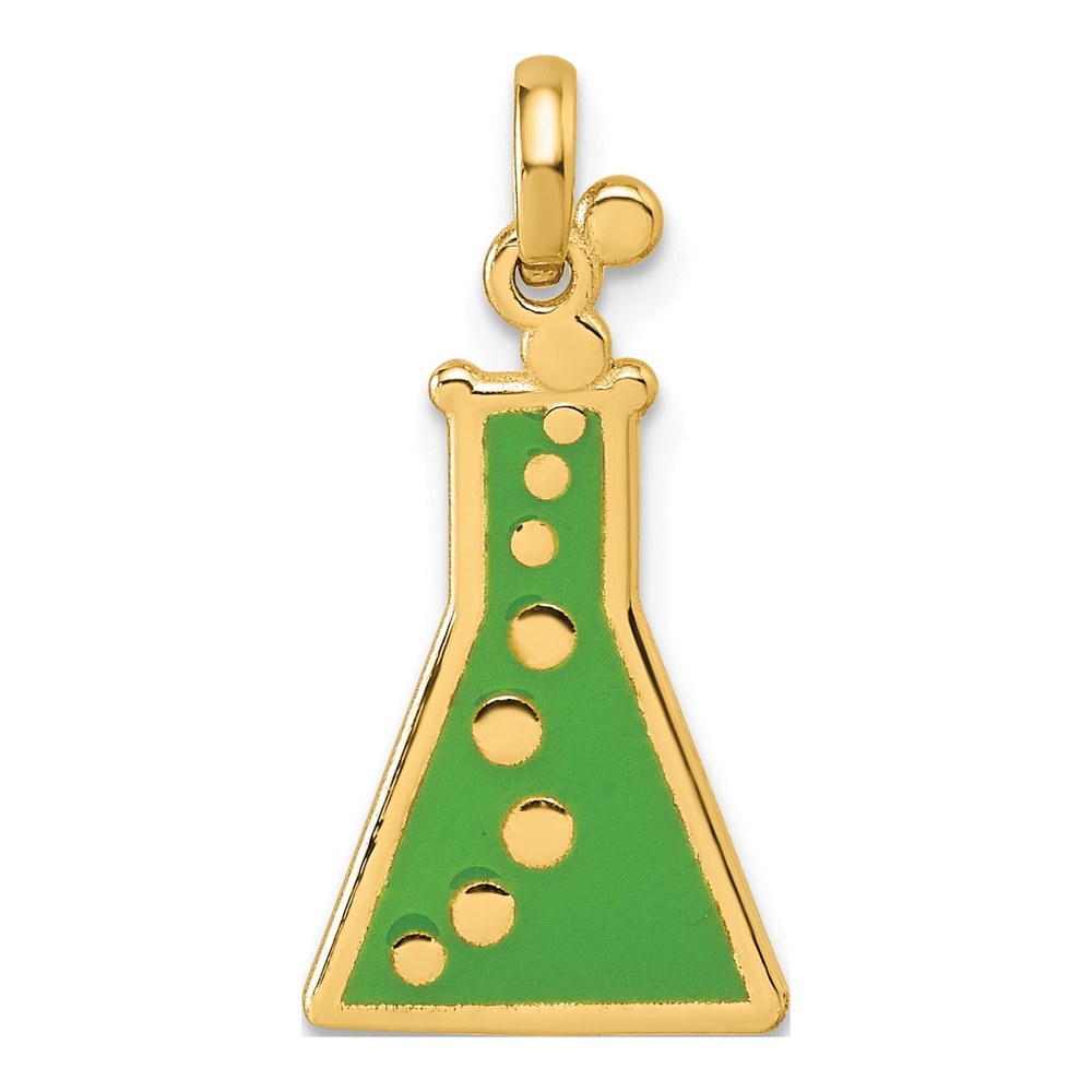 14K Yellow Gold Polished Green Enameled Erlenmeyer Flask Pendant