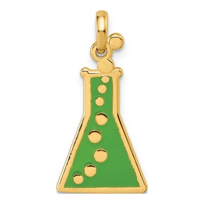 14K Yellow Gold Green Enamel Flask Pendant