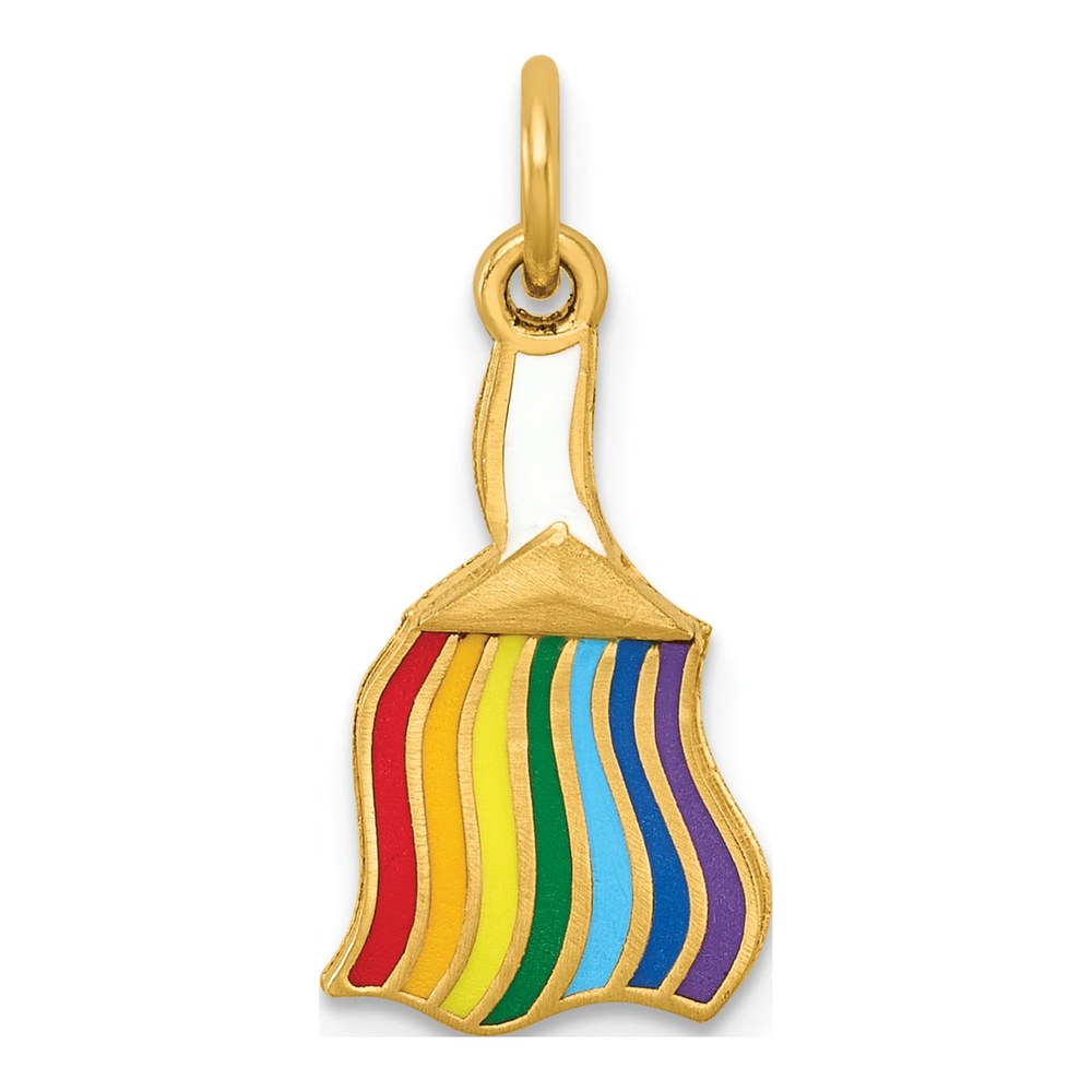 14K Yellow Gold Polished Enameled Rainbow Brush Pendant
