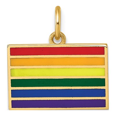 14K Yellow Gold Enameled Rainbow Flag Pendant