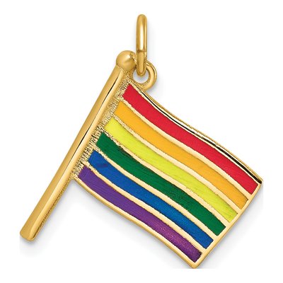 14K Yellow Gold Enameled Rainbow Flag Pendant