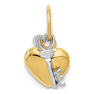 14K Two-Tone Gold Key Heart Lock Charm