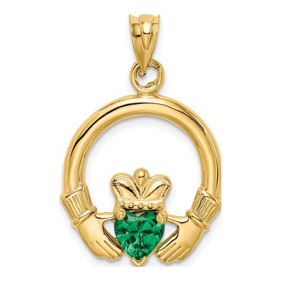 14K Yellow Gold CZ Claddagh Pendant