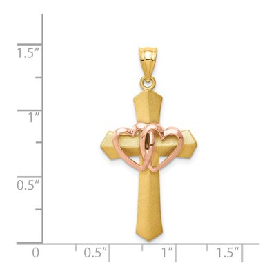 14K Two-Tone Gold Double Heart Cross Charm – view 4