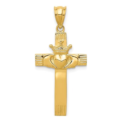 14K Yellow Gold Claddagh Cross Pendant