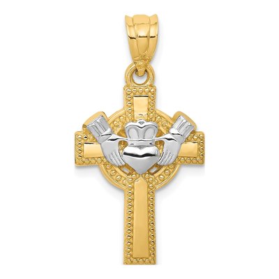 14K Yellow Gold Claddagh Cross Pendant