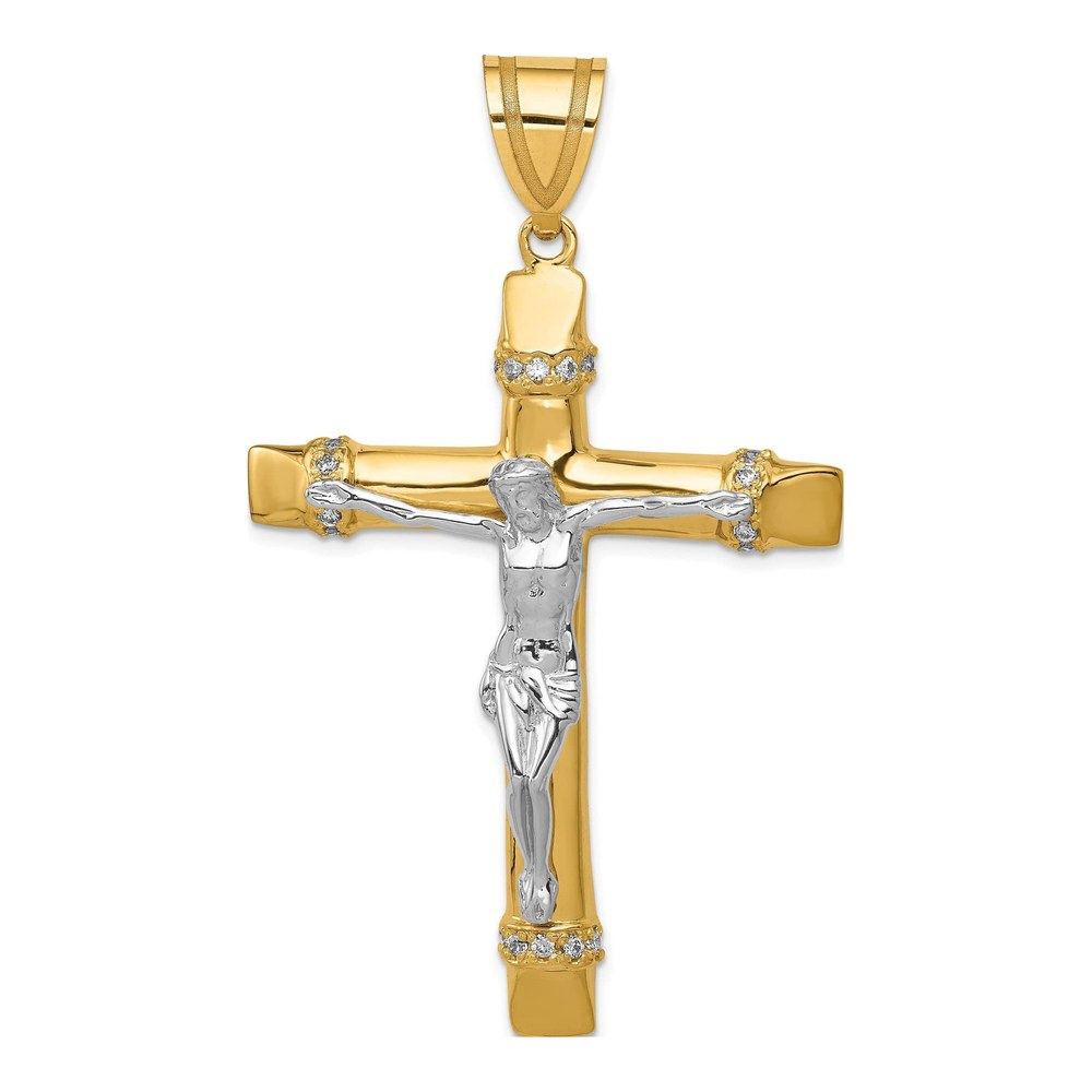 14K Two-Tone Gold CZ Crucifix Pendant