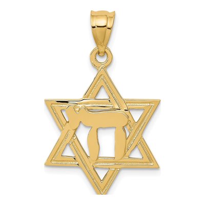 14K Yellow Gold Chai Star of David Charm