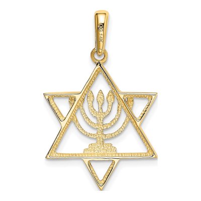 14K Yellow Gold Menorah Star of David Pendant – view 4
