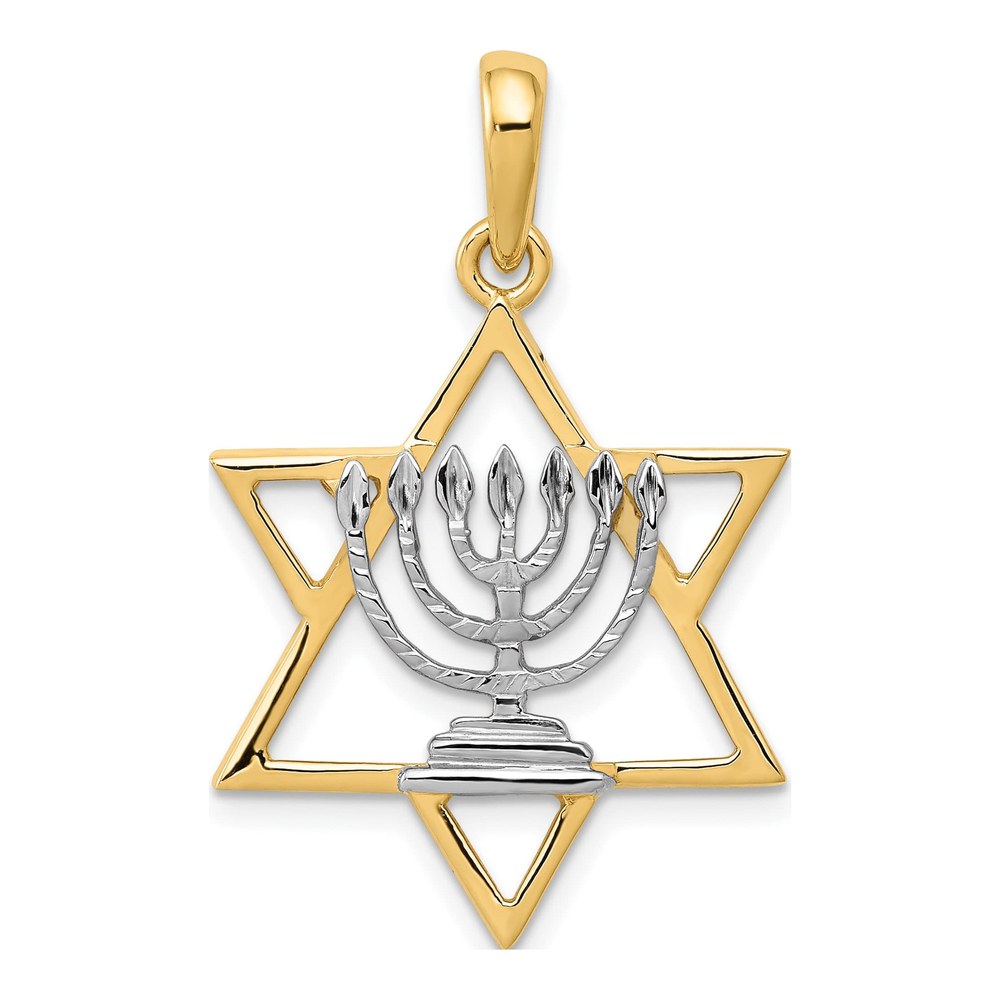 14K Yellow Gold Menorah Star of David Pendant