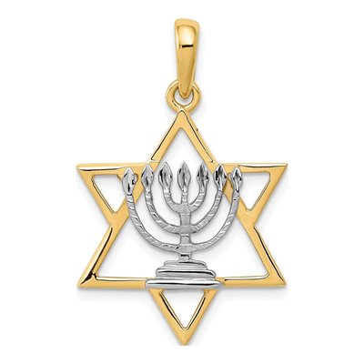 14K Yellow Gold Menorah Star of David Pendant