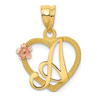 14K Two-Tone Gold Heart Letter A Pendant
