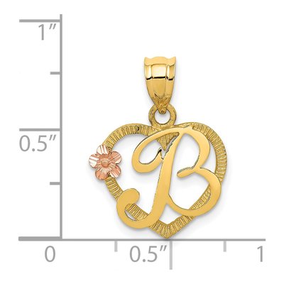 14K Two-Tone Gold Heart Letter B Pendant – view 5