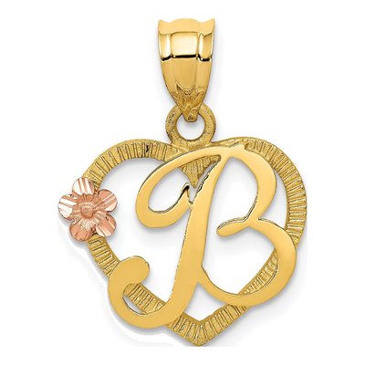 14K Two-Tone Gold Heart Letter B Pendant