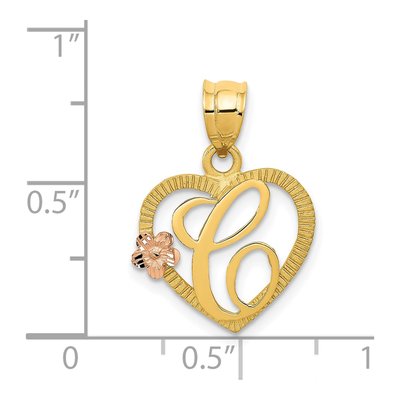 14K Two-Tone Gold Heart Letter C Pendant – view 4