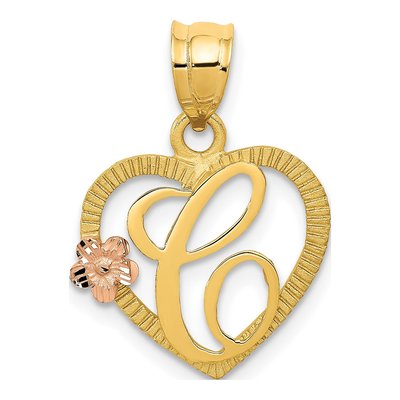 14K Two-Tone Gold Heart Letter C Pendant