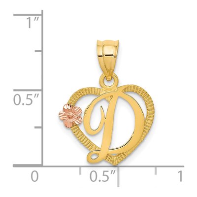 14K Two-Tone Gold Heart Letter D Pendant – view 5