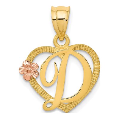 14K Two-Tone Gold Heart Letter D Pendant
