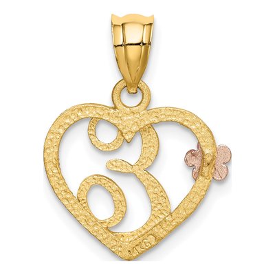 14K Two-Tone Gold Heart Letter E Pendant – view 4