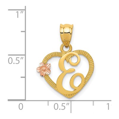 14K Two-Tone Gold Heart Letter E Pendant – view 5