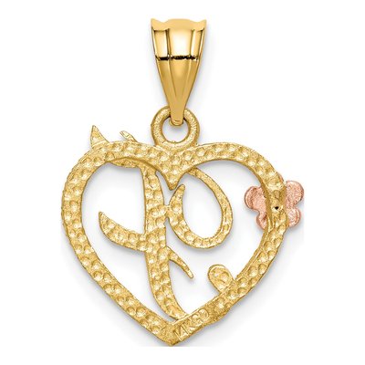 14K Two-Tone Gold Heart Letter F Pendant – view 4