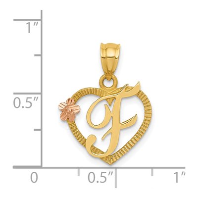 14K Two-Tone Gold Heart Letter F Pendant – view 5