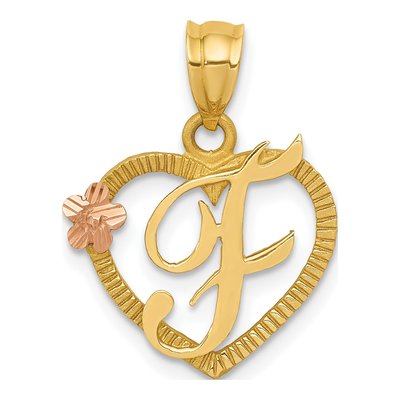 14K Two-Tone Gold Heart Letter F Pendant