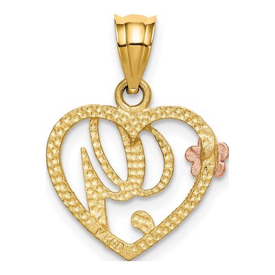 14K Two-Tone Gold Heart Letter G Pendant – view 4