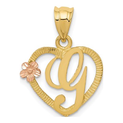 14K Two-Tone Gold Heart Letter G Pendant