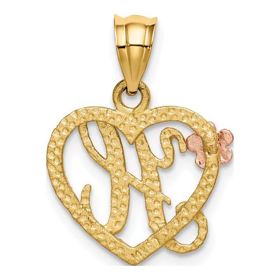 14K Two-Tone Gold Heart Letter H Pendant – view 4