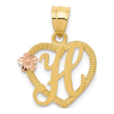 14K Two-Tone Gold Heart Letter H Pendant