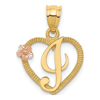 14K Two-Tone Gold Heart Letter I Pendant
